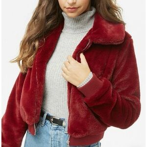 Forever 21 Burgundy Faux Fur Jacket